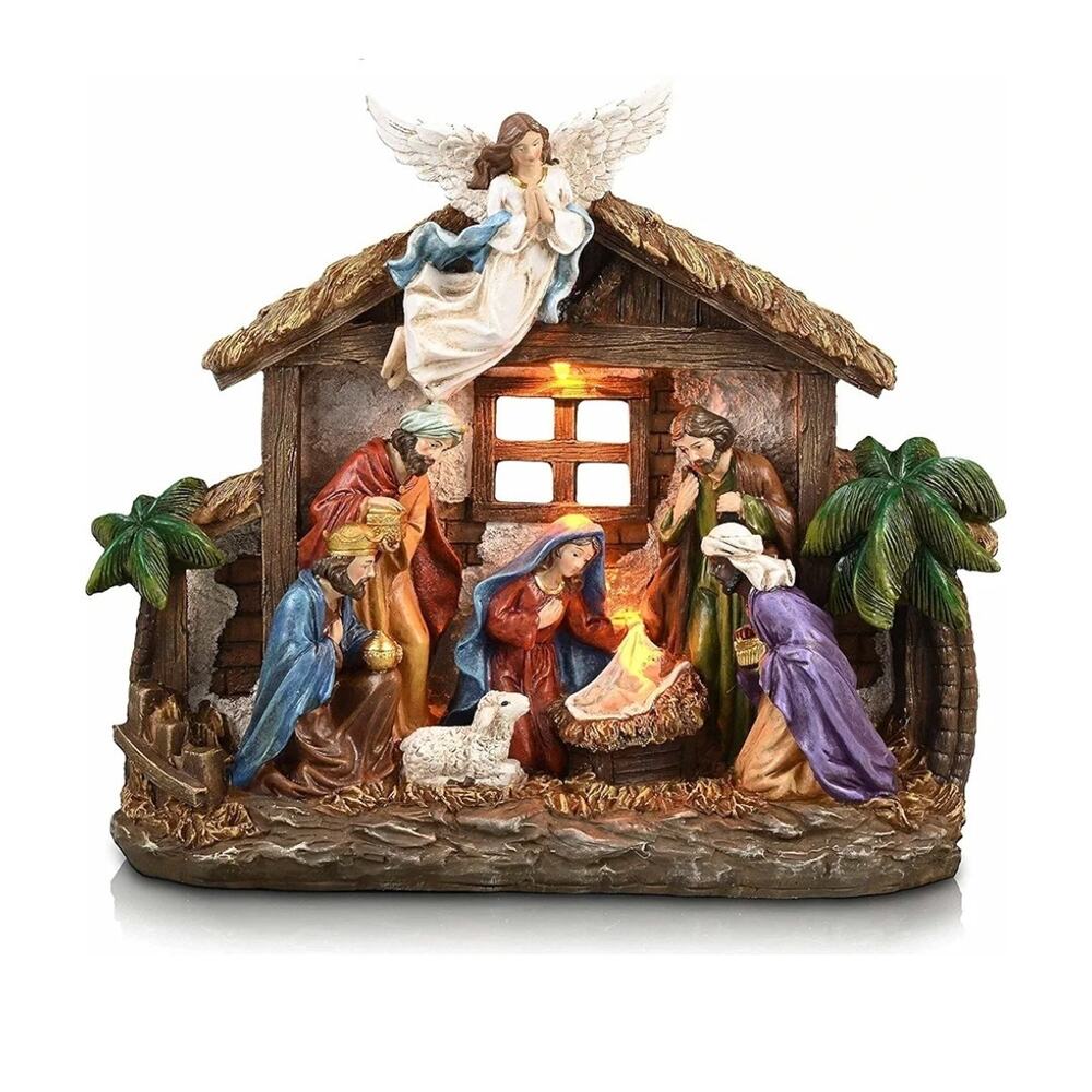 Christmas Nativity Figurines LED Light-Up Large Holy Family Nativity Scene New!